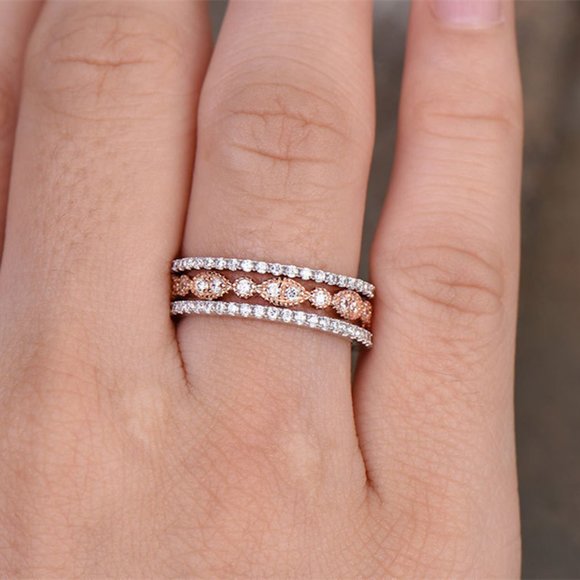 3Pcs/set Crystal Simple Wedding Promise Ring Set for Women, VIP596 - Picture 4 of 5